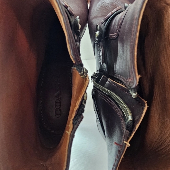 Coach Moto Tea Rose Leather Booties Oxblood Block Heel Ankle Boots Size 6.5 - Picture 15 of 16